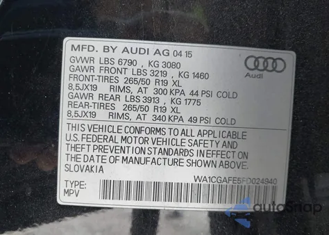 2015 Audi Q7 3.0T Premium из США, поврежденный, VIN WA1CGAFE5FD024940